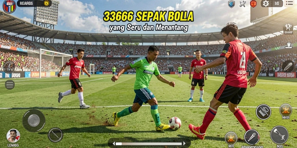 Screenshot menunjukkan aksi seru dalam game sepak bola 333666.