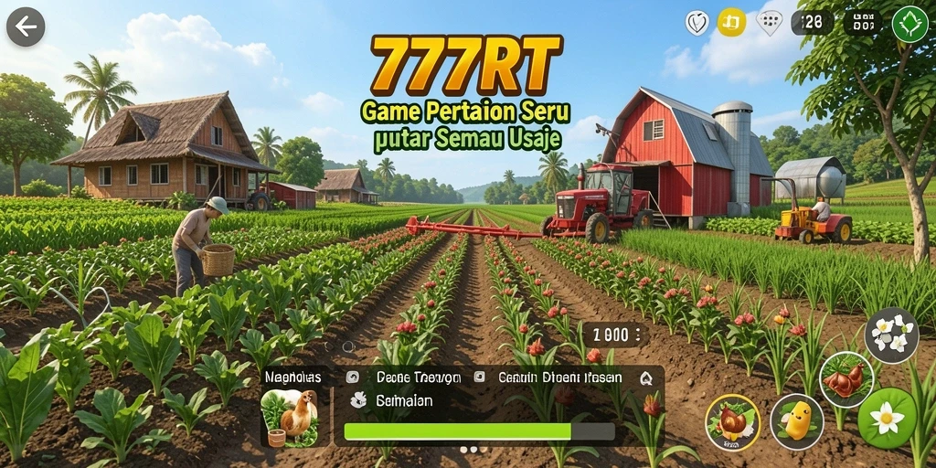 Tampilan gameplay 777RT yang menggambarkan aktivitas pertanian yang menyenangkan.