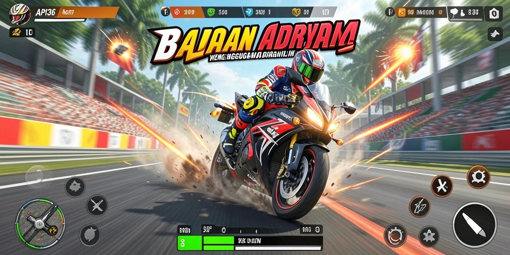 Screenshot gameplay <strong>API36</strong> menampilkan aksi balapan motor yang mendebarkan.