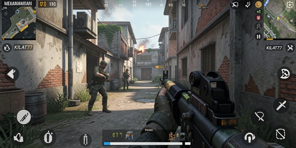 Gameplay KILAT77 menunjukkan aksi tembak-menembak yang intens.