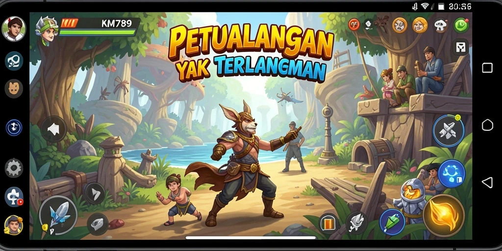 Tampilan gameplay KM789 yang menampilkan karakter dalam petualangan mendebarkan.