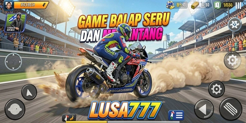 Tampilan gameplay balap mendebarkan dari LUSA777 yang penuh aksi.