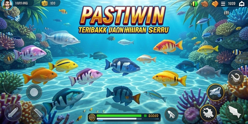 Tampilan gameplay seru di PASTIWIN dengan aksi tembak ikan.