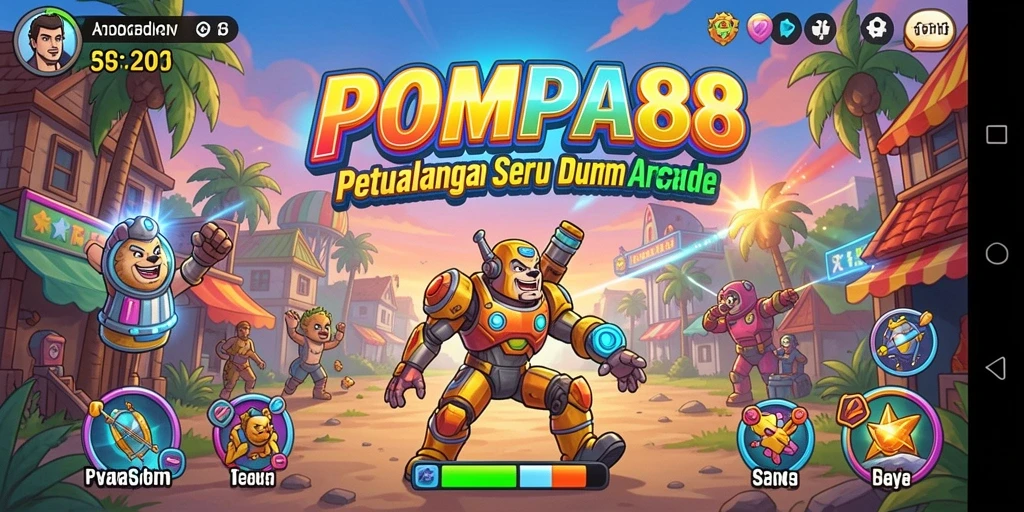 Screenshot utama POMPA88 yang menampilkan gameplay arcade yang seru.