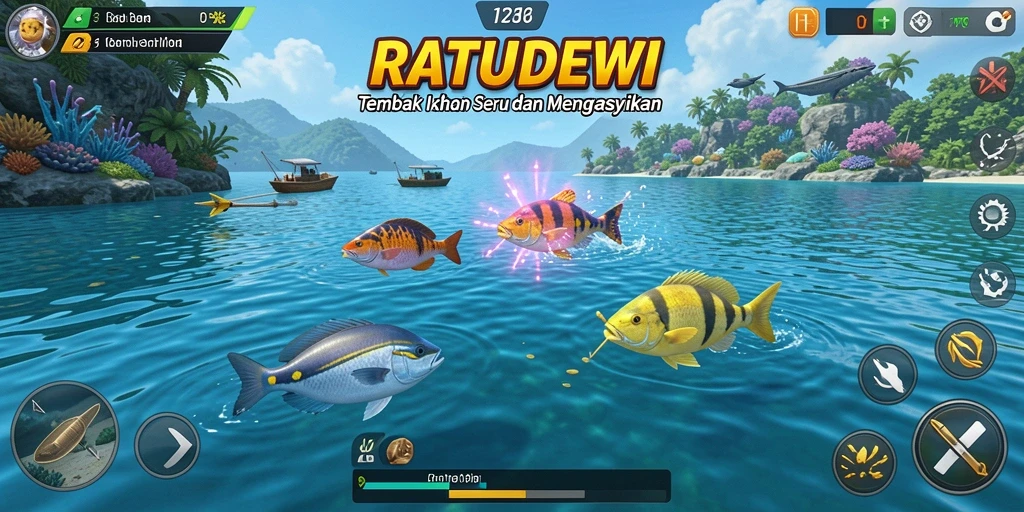 Tampilan gameplay yang menarik dari RATUDEWI saat menembak ikan.