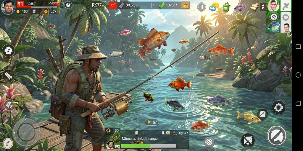Tampilan gameplay RK77 yang seru dan memikat saat memancing.