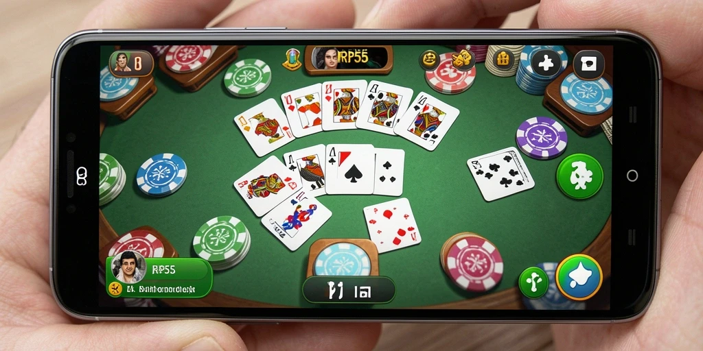 Tampilan gameplay <strong>RP55</strong> yang menampilkan keseruan bermain Gaple.