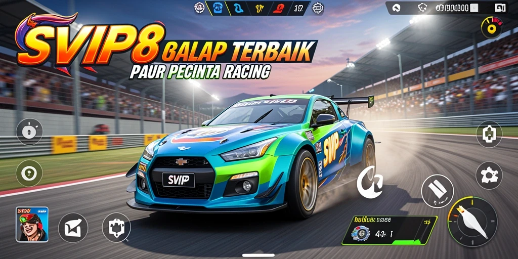 Screenshot menunjukkan aksi balap seru dalam SVIP8.