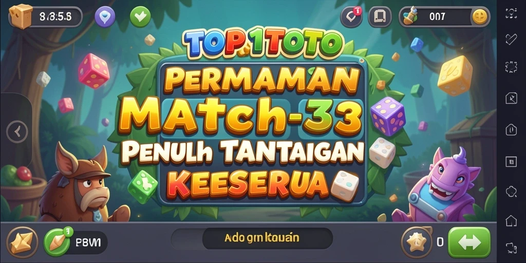Screenshot utama TOP1TOTO menampilkan gameplay menantang dengan level Match-3.