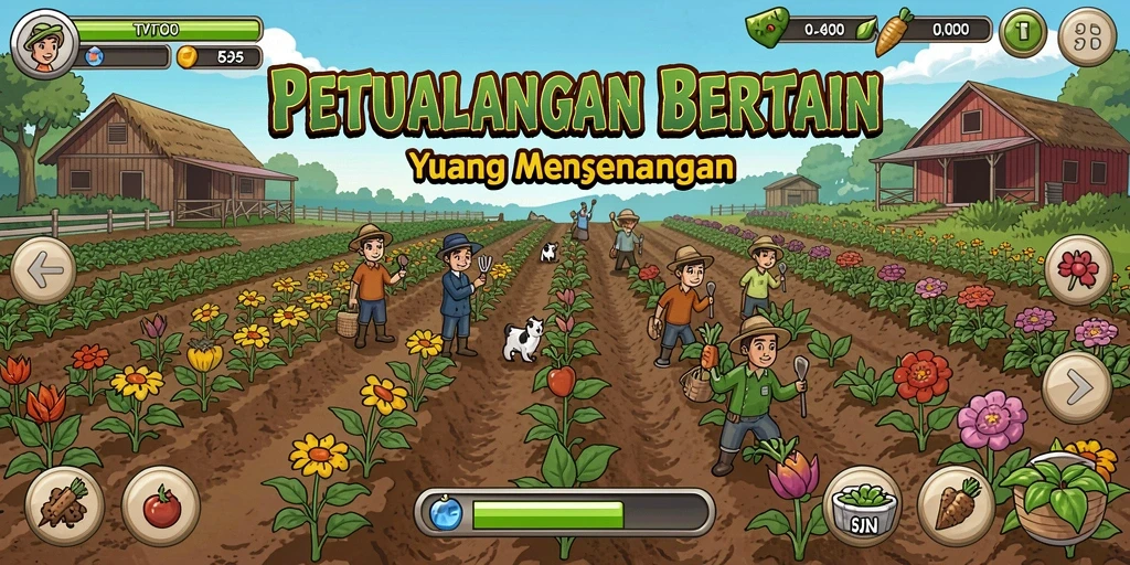 Tampilan gameplay menarik dalam TVTOTO yang menunjukkan aktivitas bertani.